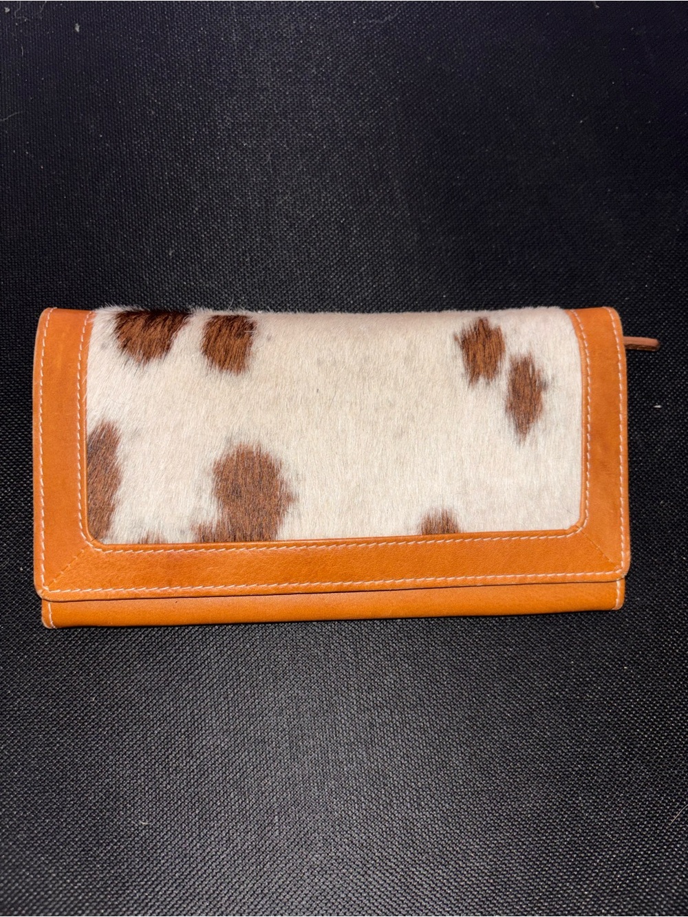 Orange Leather Wallet with Cowhide Accent
